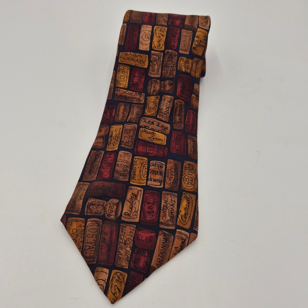Alynn Neckwear Mens Silk Tie Wine Cork In Vino Veritas Sommelier Print USA Made
